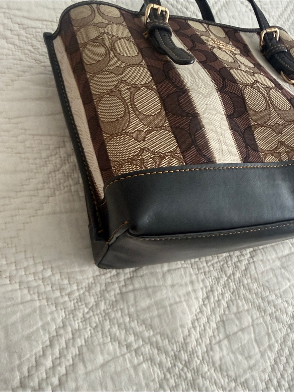 COACH Mollie Tote 25 In Signature Jacquard With Stripes Bag Brown Black READ - Picture 13 of 17